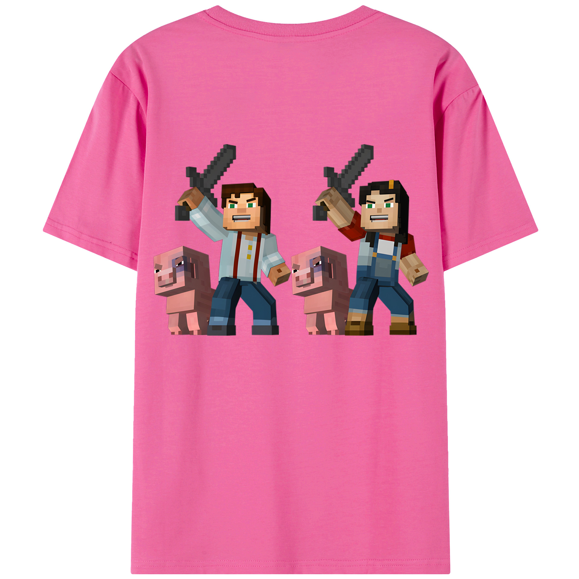 （画像用） マインクラフト ブロックの世界 Minecraft MC Block world レディース半袖Tシャツ(バックプリント)